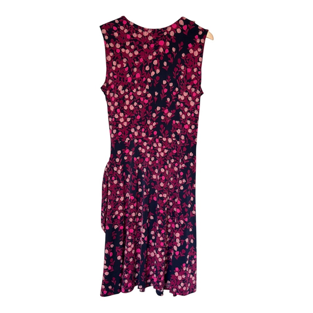 Leota Aneeka Knit Faux Wrap Dress Women XL Dark Purple Floral Ruffle Midi NEW - Picture 3 of 7